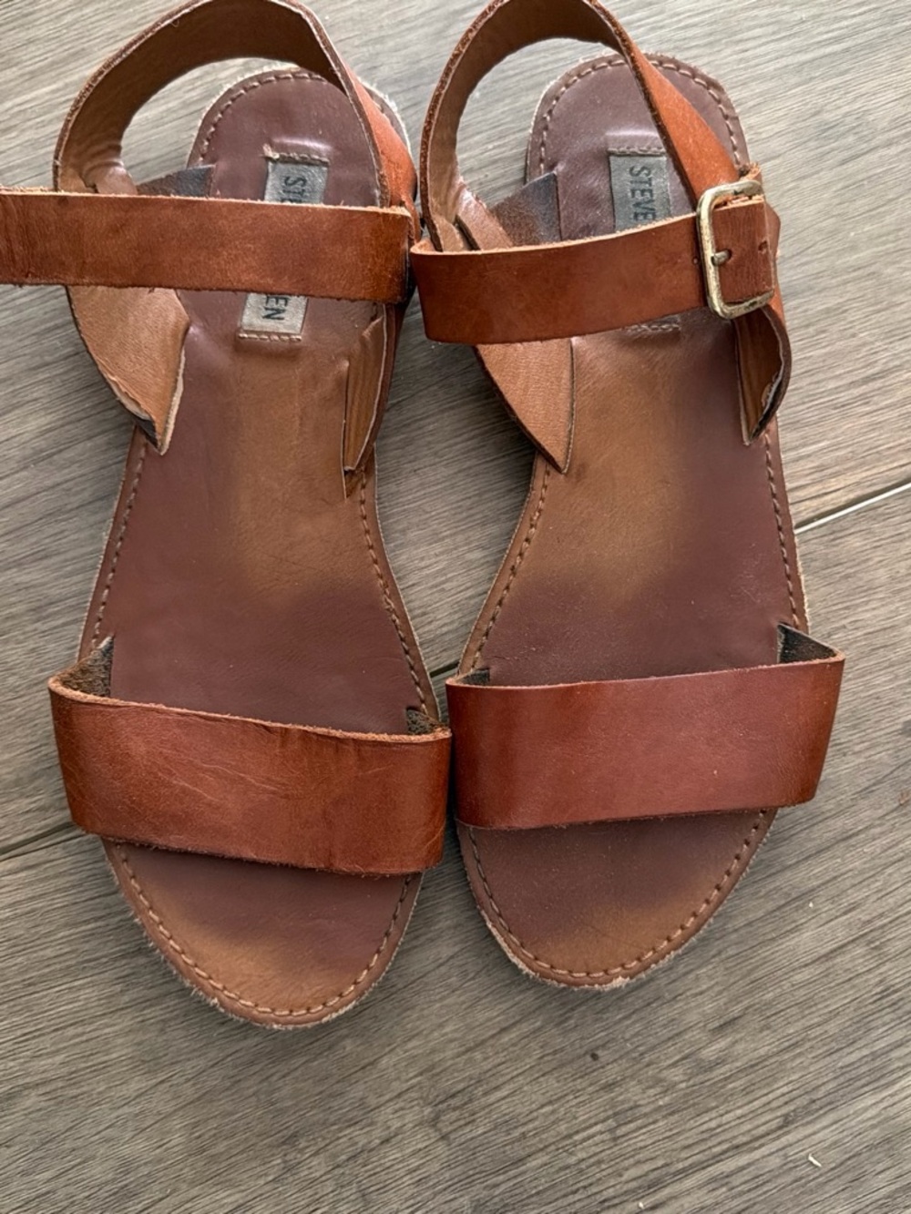 Steve Madden Cognac Brown Leather Slide Sandals